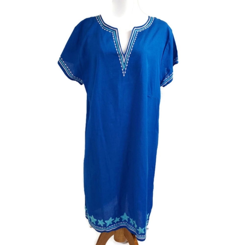 Just Bee Beach Cover Up Dress Embroidered Boho Nautical Summer Size XL Starfish